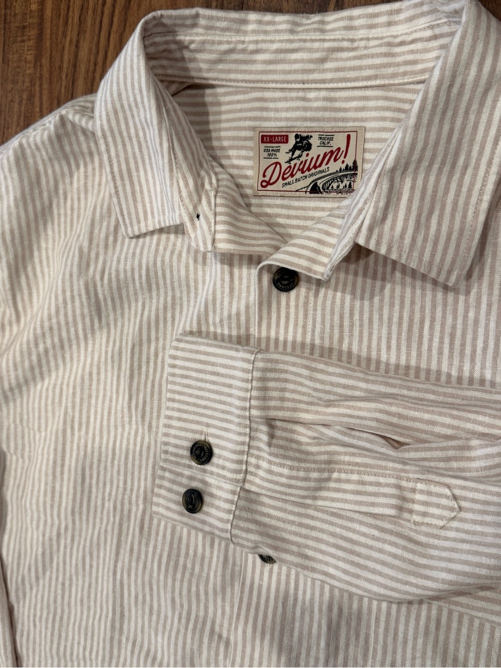 ⁠Devium BALBOA Striped Linen Cotton Blend Shirt  Made USA Long Sleeve Mens 2XL